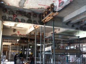 Formwork with grouting piepes on beams